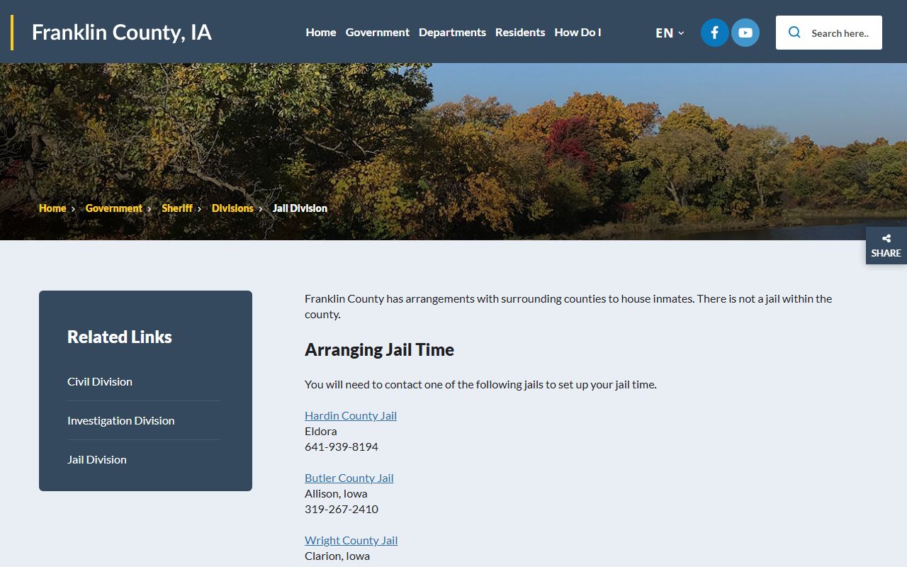 Franklin County inmate population jail division no jail notice