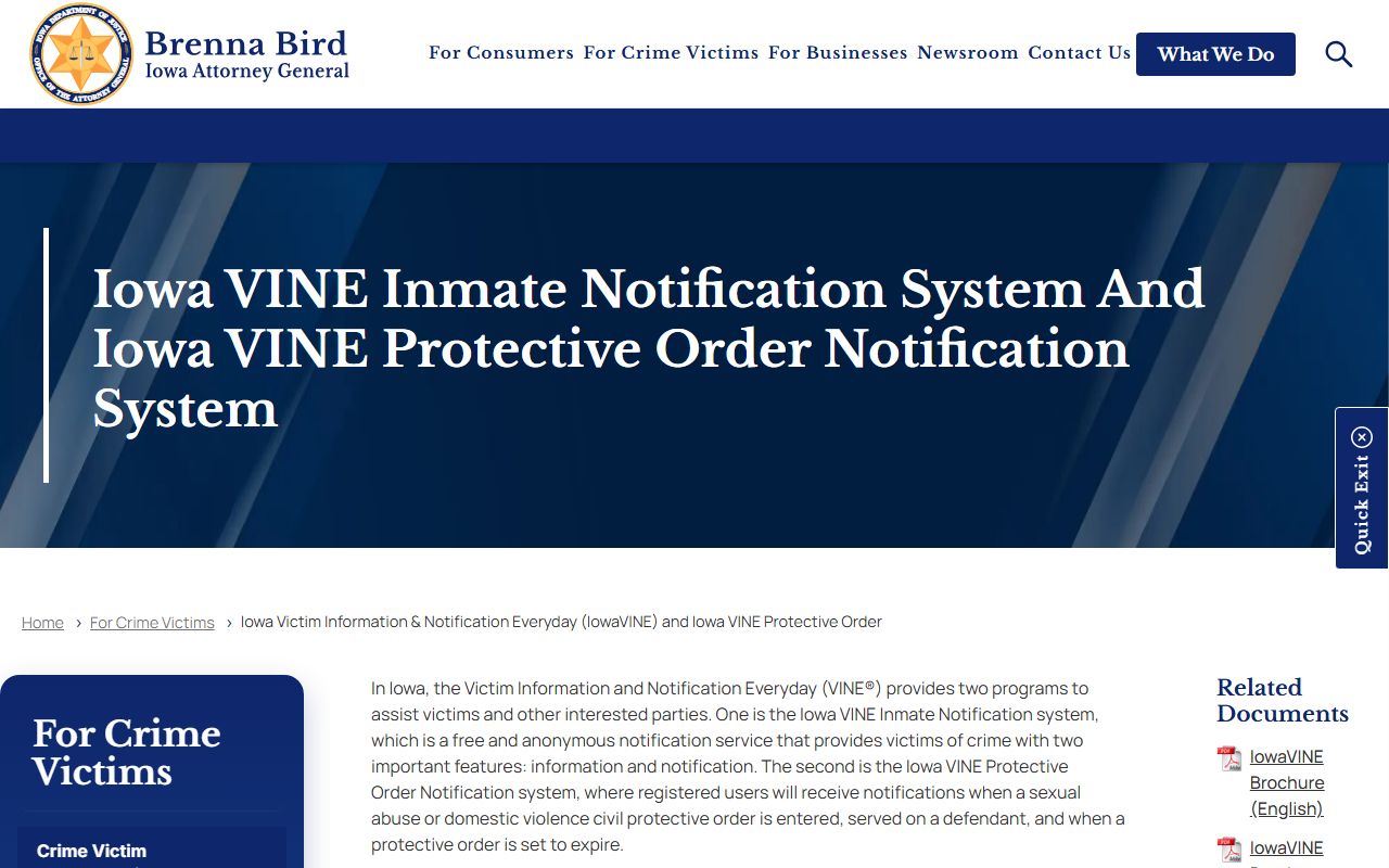 IowaVINE notification channel for Franklin County inmate custody status