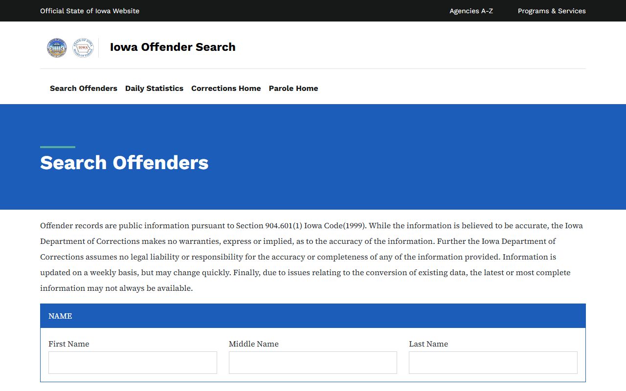 Iowa DOC offender search for Franklin County inmate population records