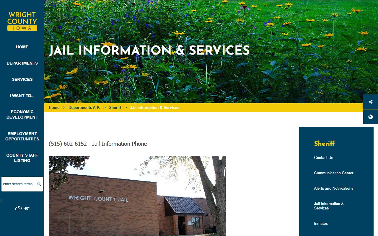 Wright County Jail inmate information and services page